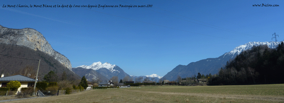 L'arrivée à Faverges par la voie verte, est endorphinatoire, le Mont Charvin, la dent de Cons et le Mont-Blanc (encore) enneigés ..