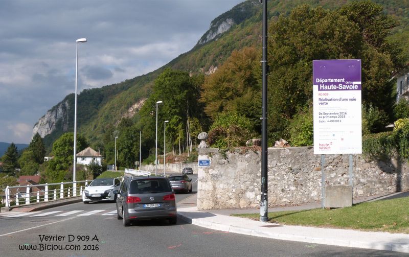 Sortie de Veyrier en 2016, travaux voie verte vers Chavoire, sur le D 909 A