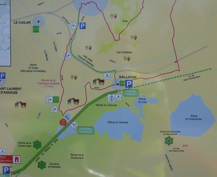 Carte ViaRhôna entre Gallician et Aigues Mortes en 2015