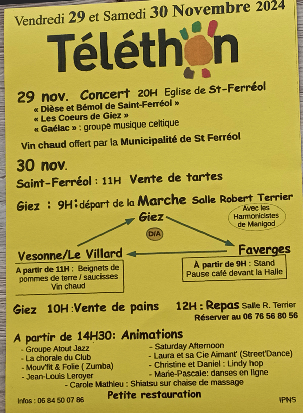 Annonce téléthon 2024 en Favergie de Faverges
