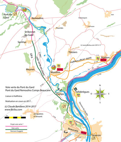 Carte position voie verte Beaucaire Montfrin